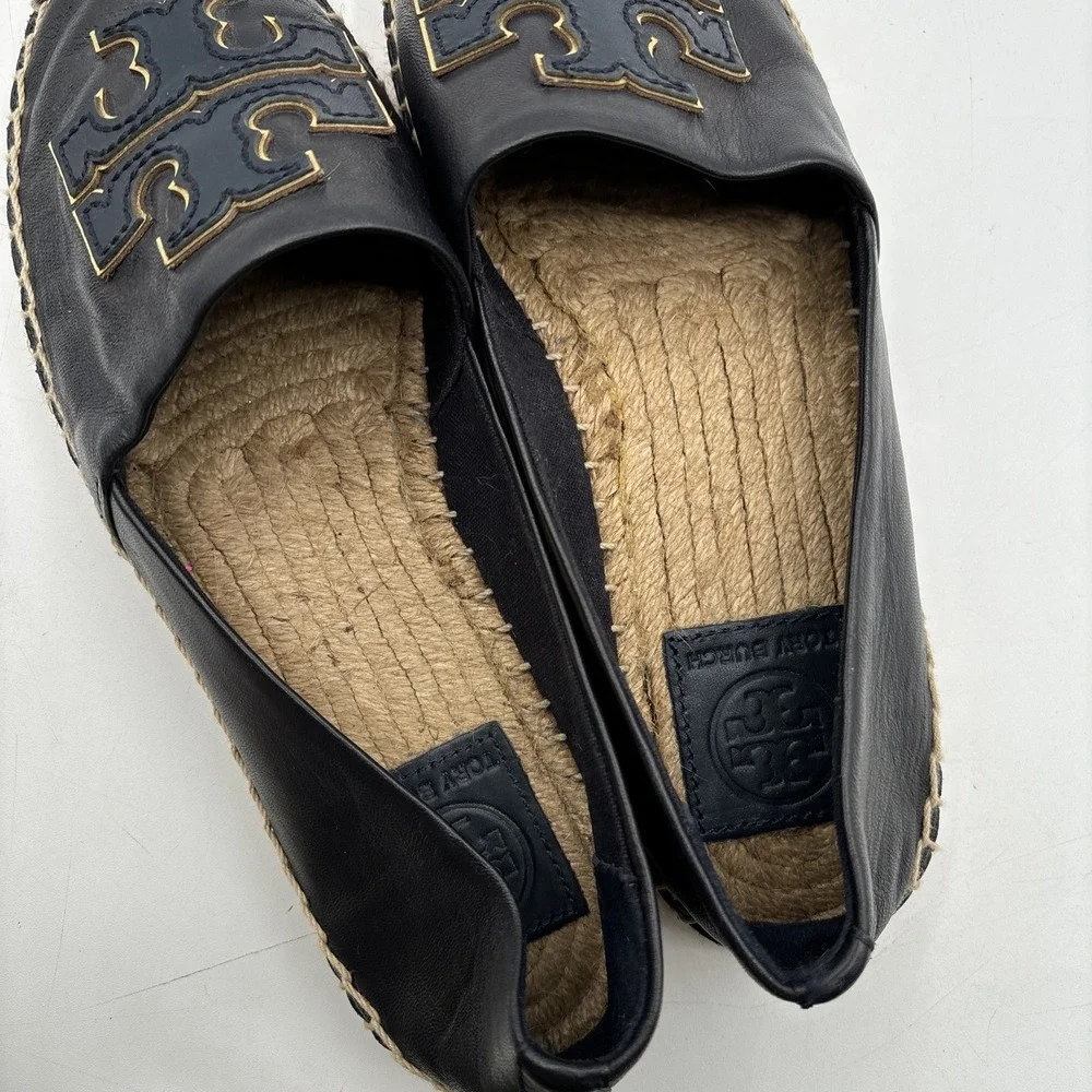 Tory Burch Ines Espadrille Women's 7 Navy Blue Leather‎ Loafer Flats Resort Chic